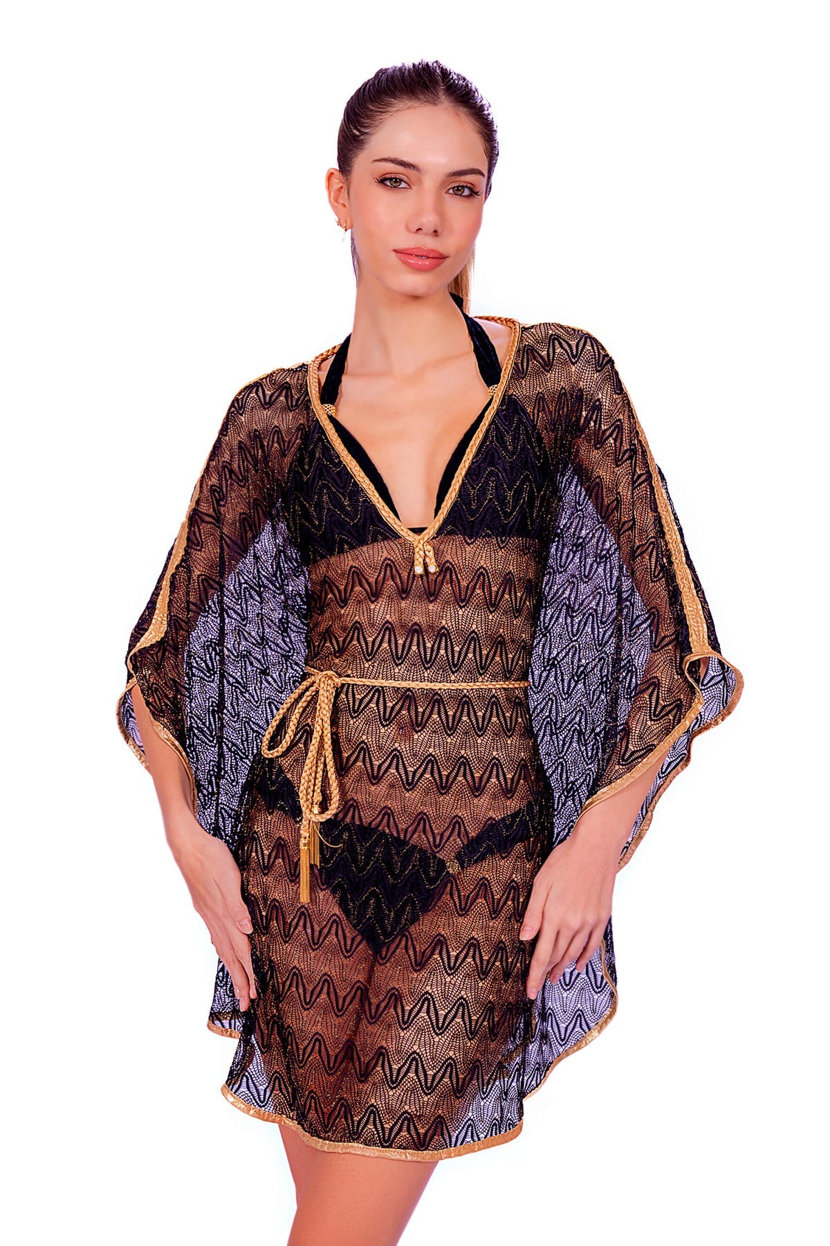 DESPI LACE ZIG ZAG KAFTAN-BLACK
